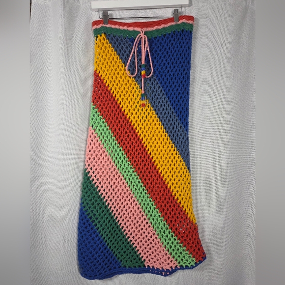 FARM Rio Dresses & Skirts - NWT Farm Rio Diagonal Stripes Crochet Midi Skirt Size M Boho Beach Coverup  $215
